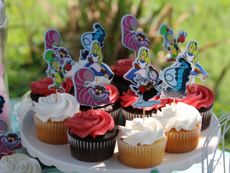 An alice in wonderland themed tea party at home.