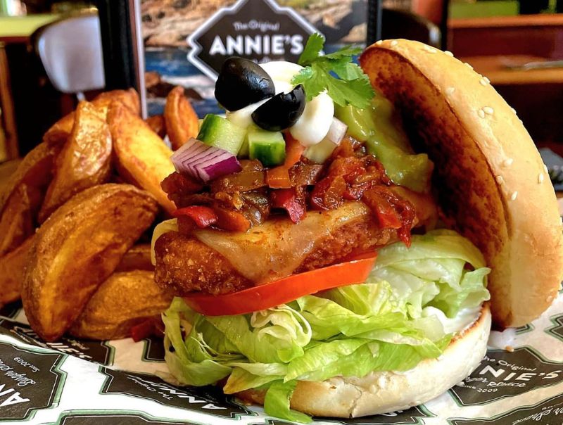 Annie's veggie chicken burger.