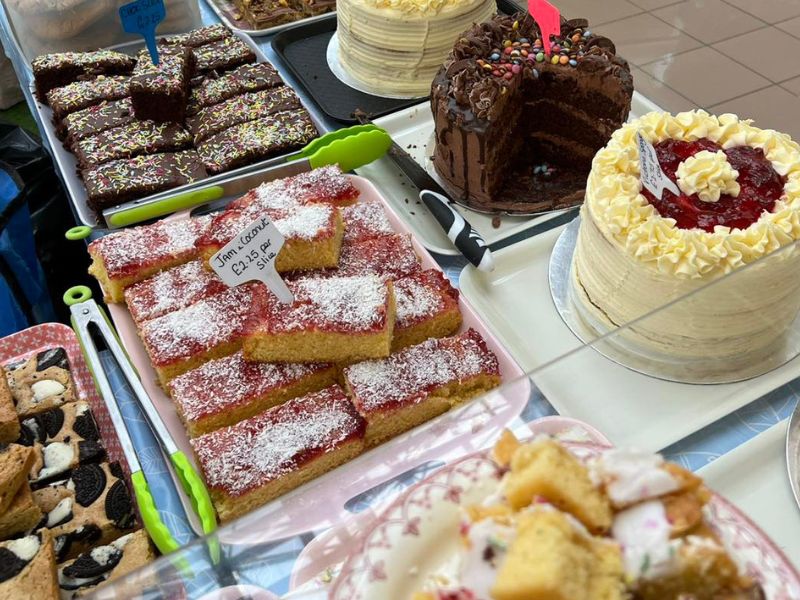 Cake selection in tea rooms in Burton on Trent.